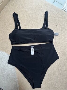 Aerie Black Two-Piece High-Waist Bikini